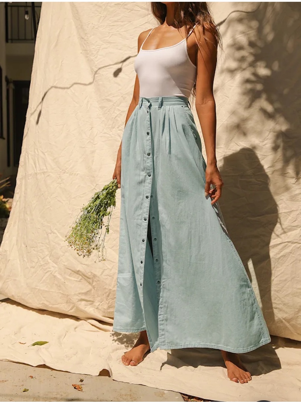 Pistola Baez Blue Chambray Maxi Skirt
